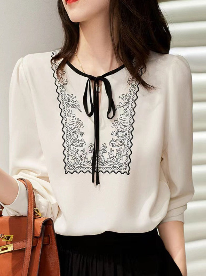 Hannah French Style Crew Neck Chiffon Shirt