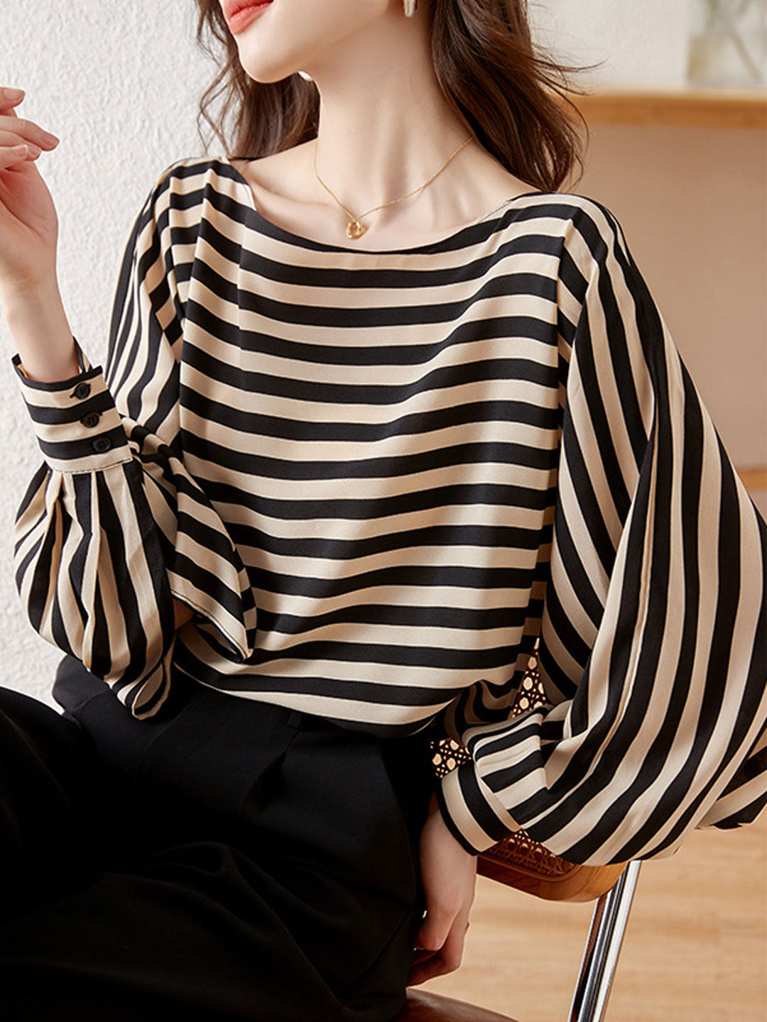 Jessica Classic One-shoulder Striped Chiffon Blouse – Smile just love 