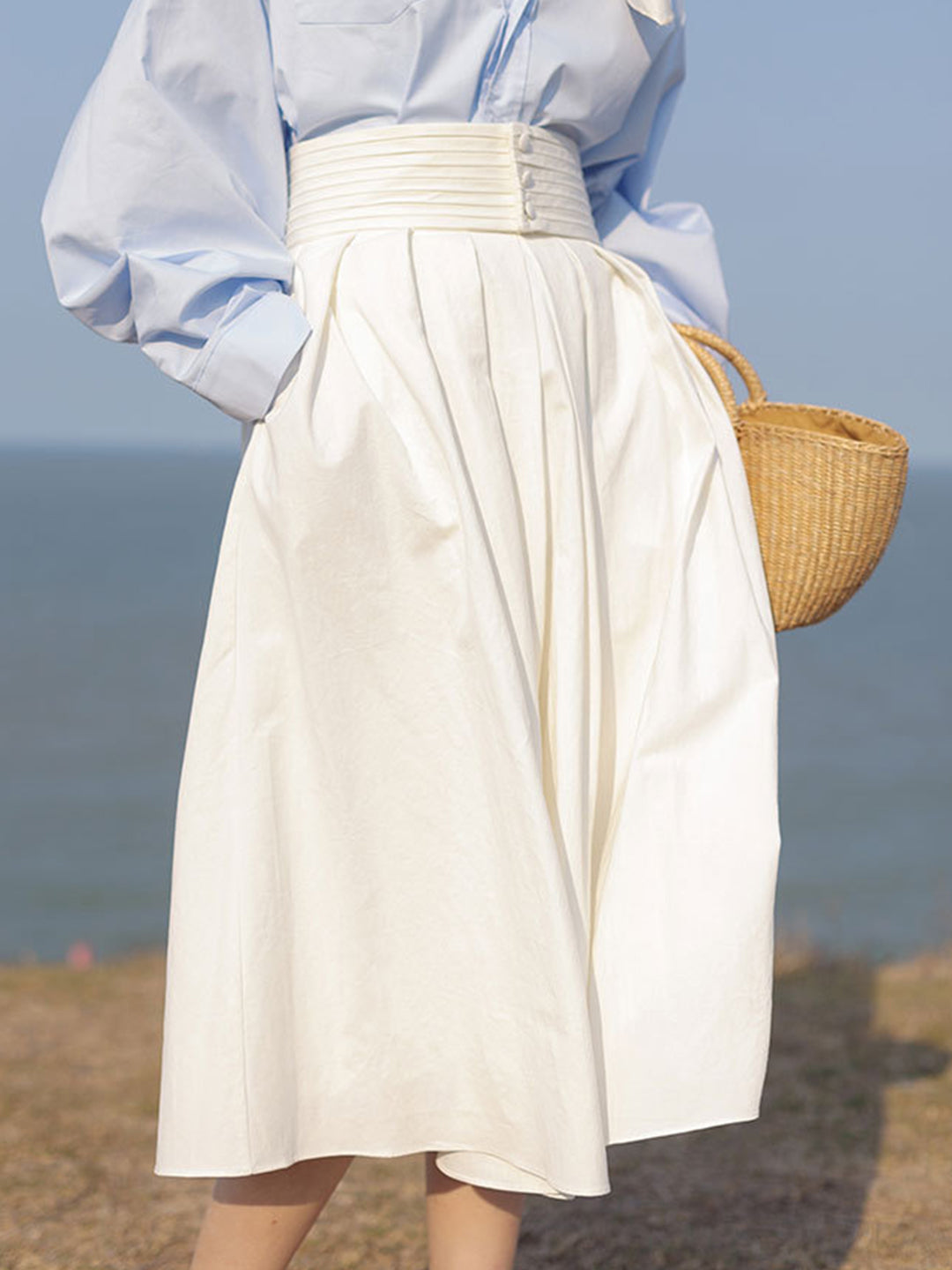 High Waist A Line Skirt with Belt
