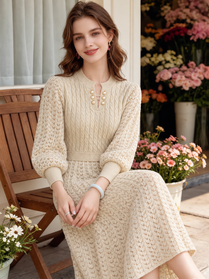 Faux-layered Spliced Knit Dress