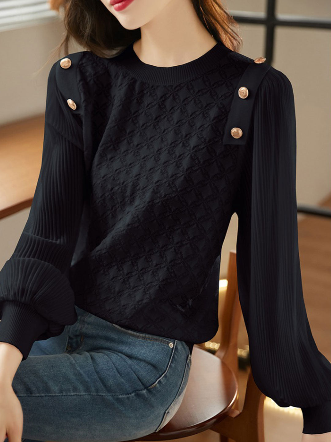 Alyssa Elegant Balloon Sleeve Knitted Blouse