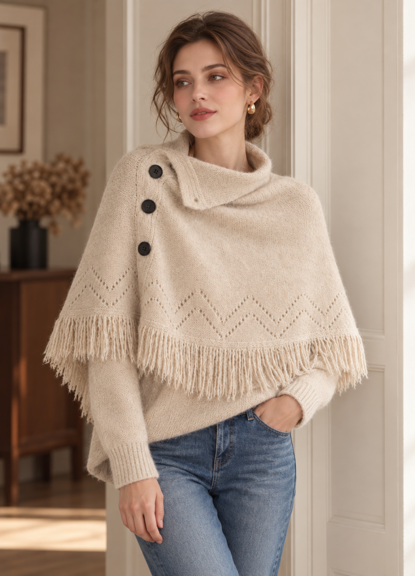 Fringed Shawl Two-piece Knitted Top