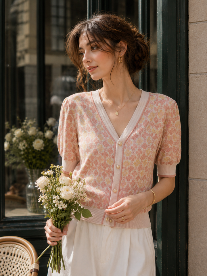 Trinity Classic V-neck Knitted Cardigan-Pink