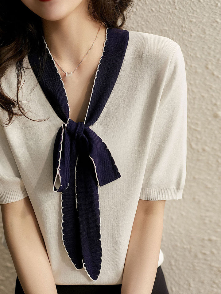Layla Classic Loose Bow Knitted T-shirt