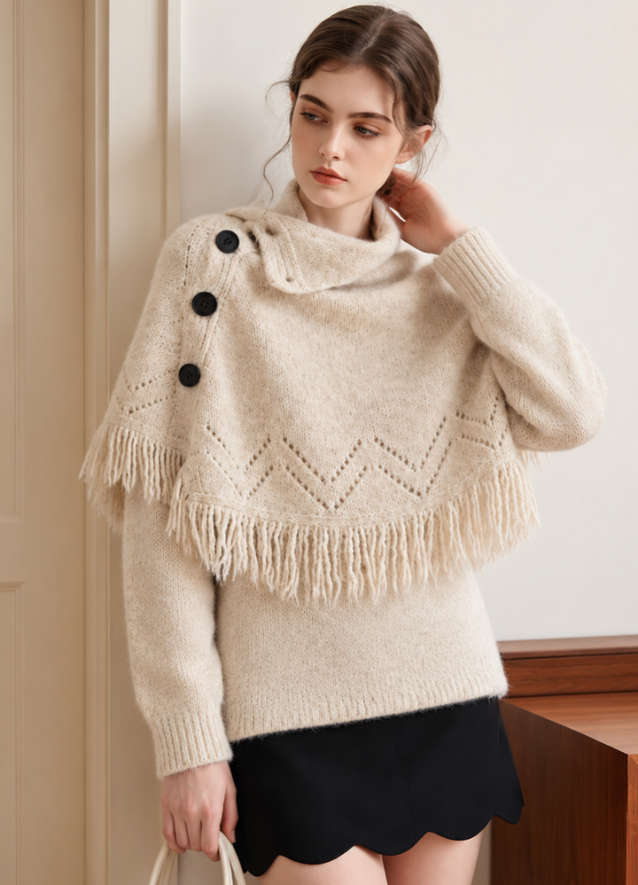 Fringed Shawl Two-piece Knitted Top