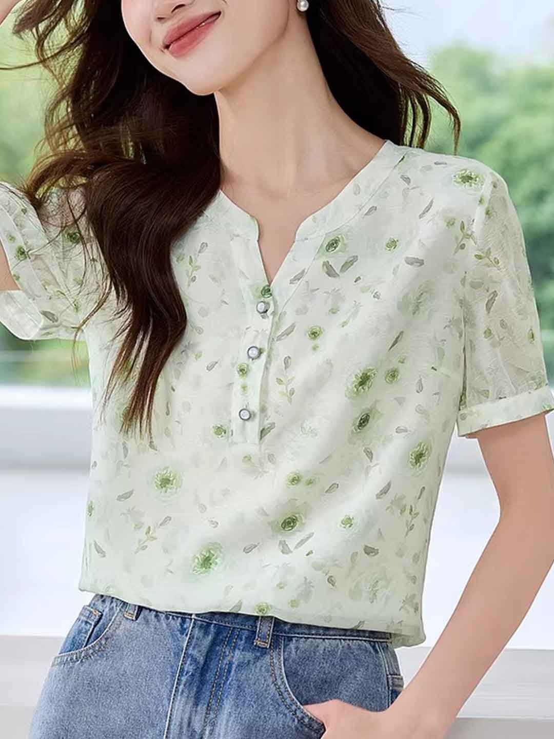 Madison Casual Puff Sleeve Floral Chiffon Blouse