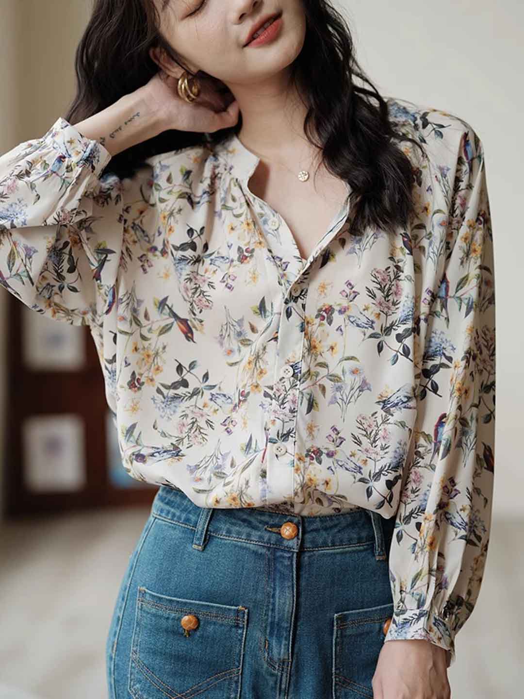 Mya Chic V-neck Floral Chiffon Top
