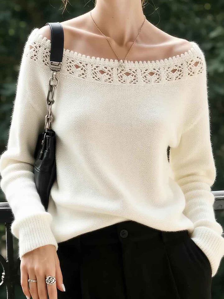 Chloe Daily Off-Shoulder Hollowed Knitted Sweater