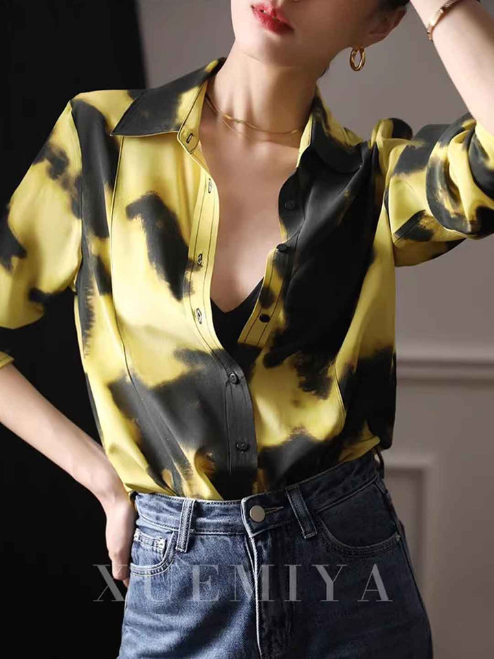 Eva Daily Lapel Colorful Chiffon Shirt