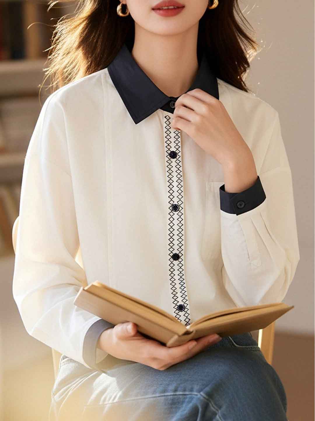 Addison Loose Lapel Color-Blocked Shirt