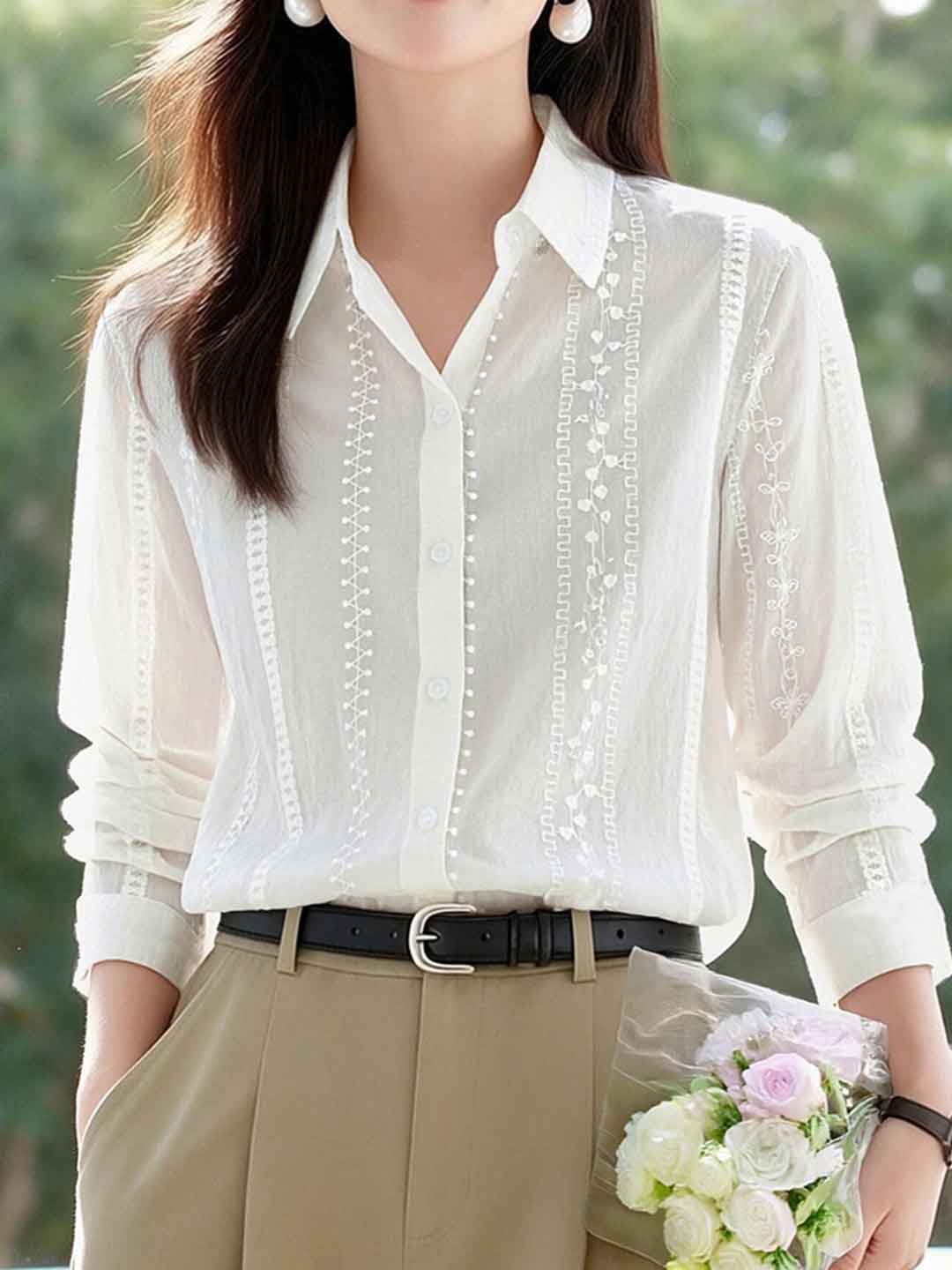 Elizabeth Loose Lapel Embroidered Shirt