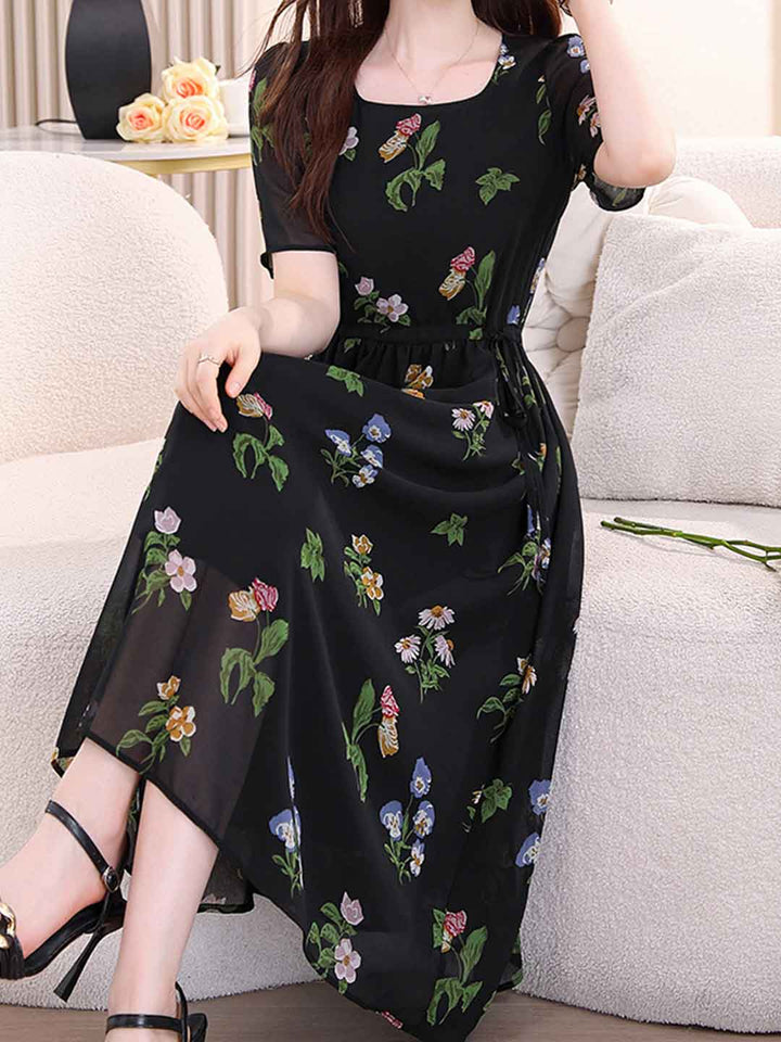 Riley Classic U-Neck Printed Chiffon Dress