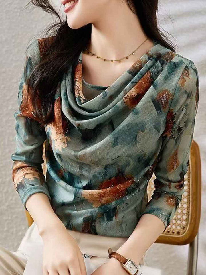 Ella Slim Stack Collar Printed Mesh Top