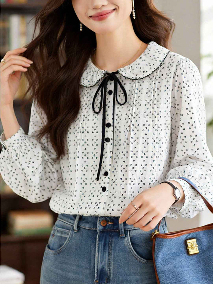 Emily Loose Doll Collar Polka Dot Printed Shirt