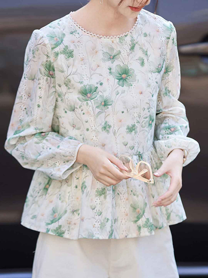 Zoe Elegant Crew Neck Embroidered Blouse