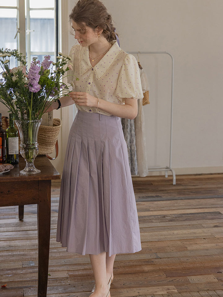 Isabella Retro Puff Sleeve Lapel Shirt-Pink