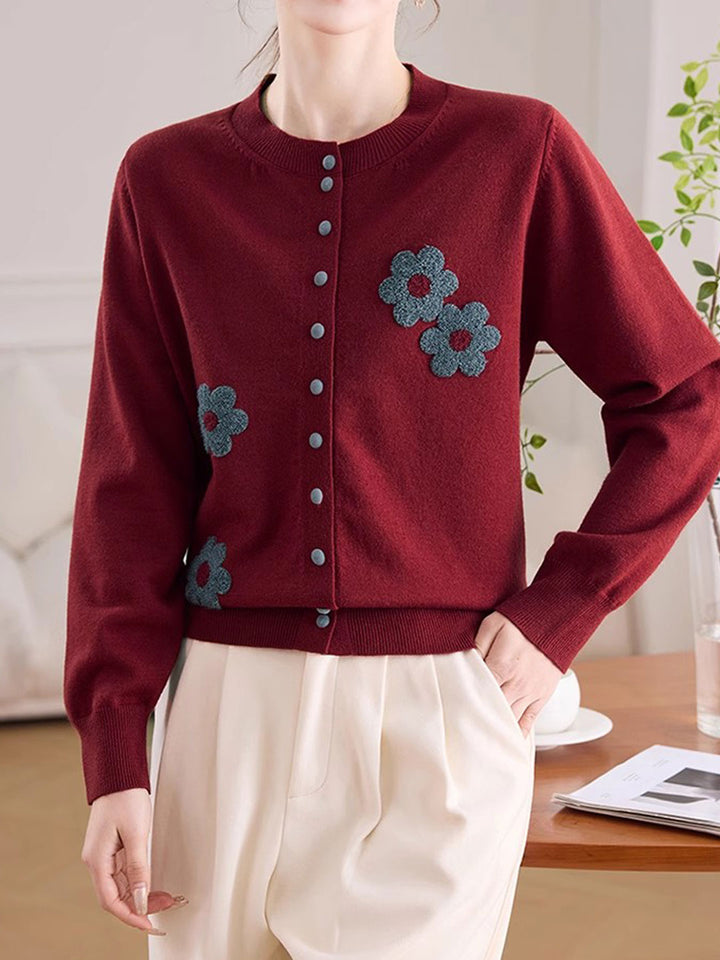 Destiny Daily Crew Neck Embroidered Knitted Cardigan