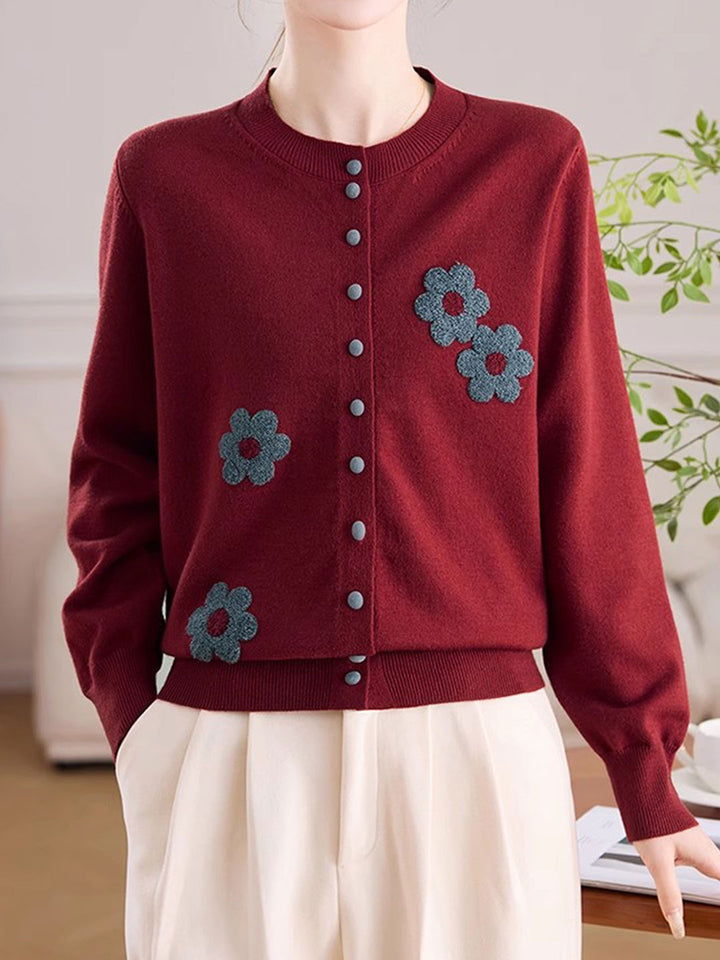 Destiny Daily Crew Neck Embroidered Knitted Cardigan