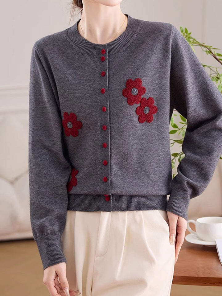 Destiny Daily Crew Neck Embroidered Knitted Cardigan