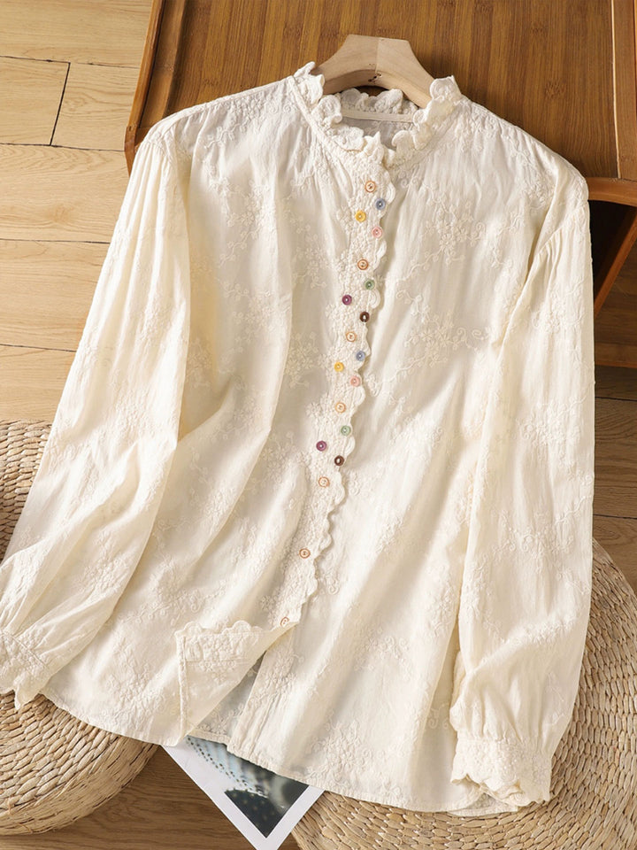 Sophia Classic Ruffle Collar Hollowed Embroidered Top