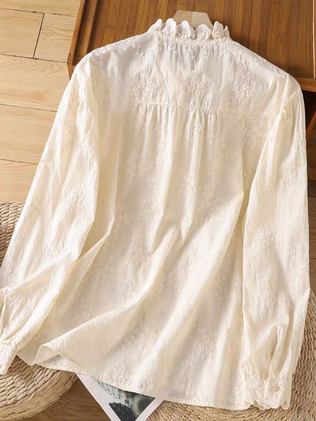 Sophia Classic Ruffle Collar Hollowed Embroidered Top