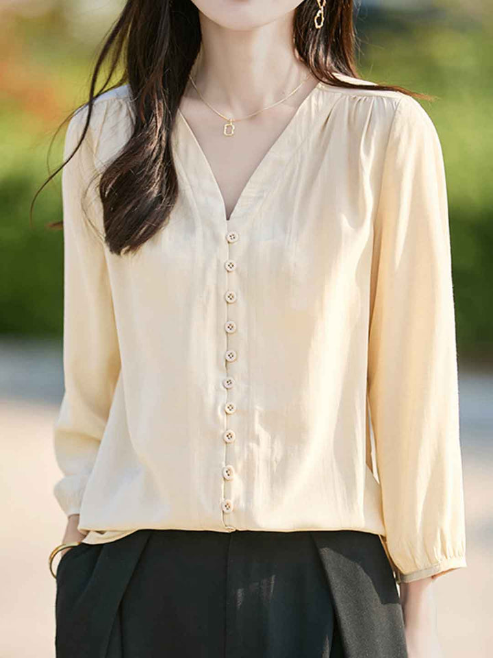 Bailey Classic V-Neck Solid Color Chiffon Shirt