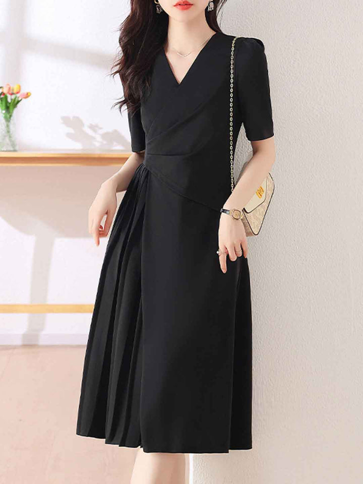 Emily Slim V-Neck Pleated Dress