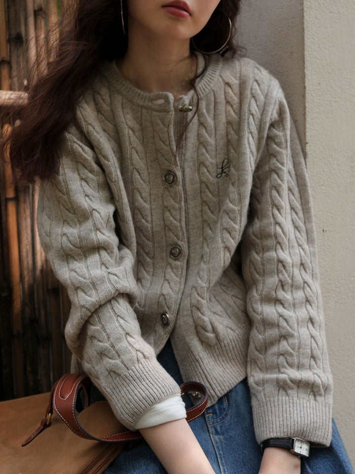 Riley Loose Crew Neck Cable Knitted Cardigan
