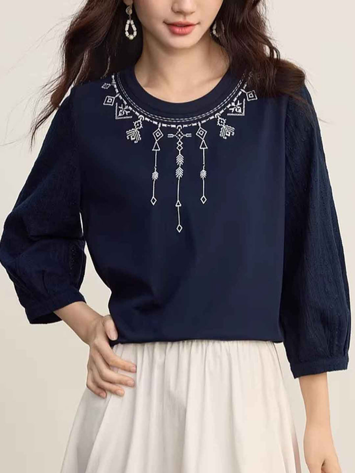 Isabella Loose Crew Neck Embroidered Top