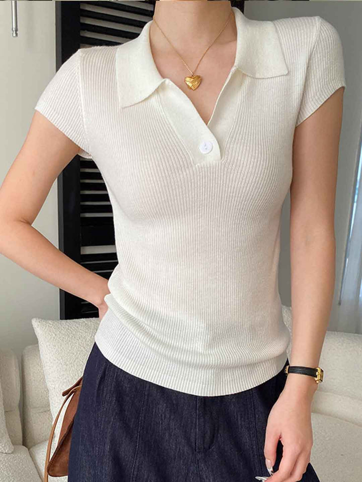 Lily Slim Lapel Solid Color Knitted Top