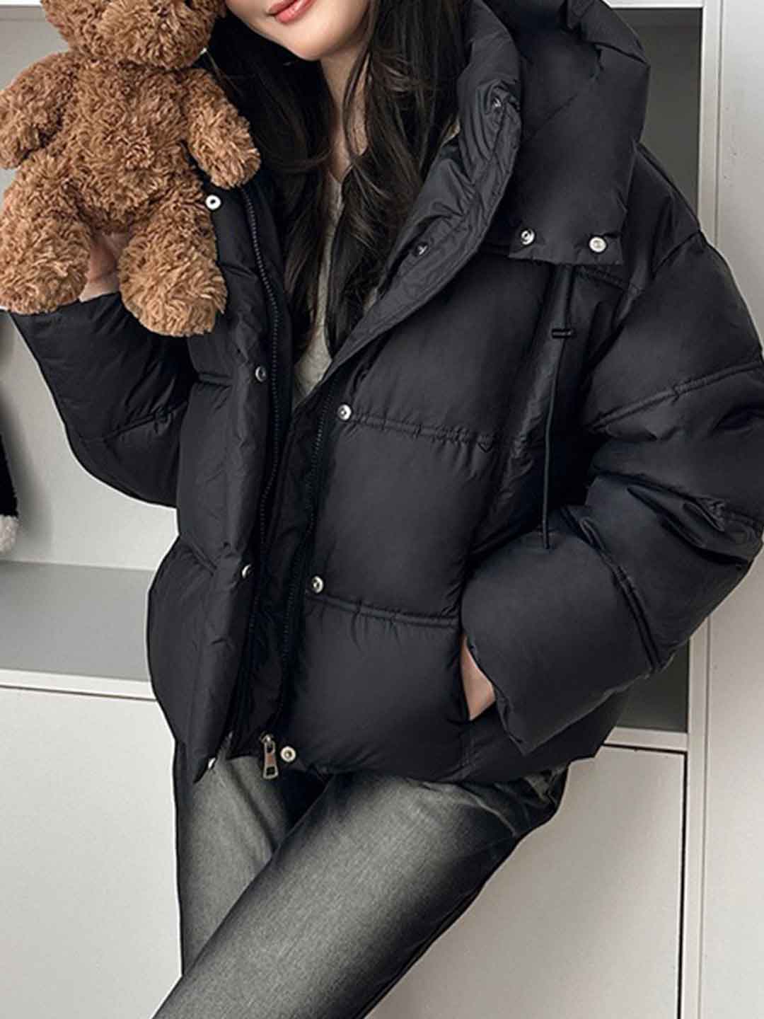 Addison Loose Solid Color Winter Hooded Coat