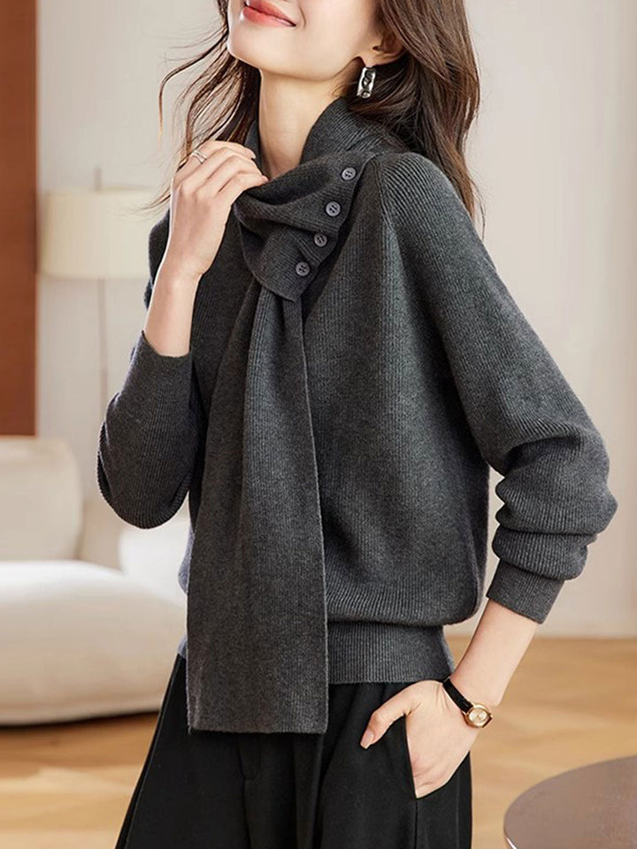 Mia Daily Detachable Scarf Knitted Sweater