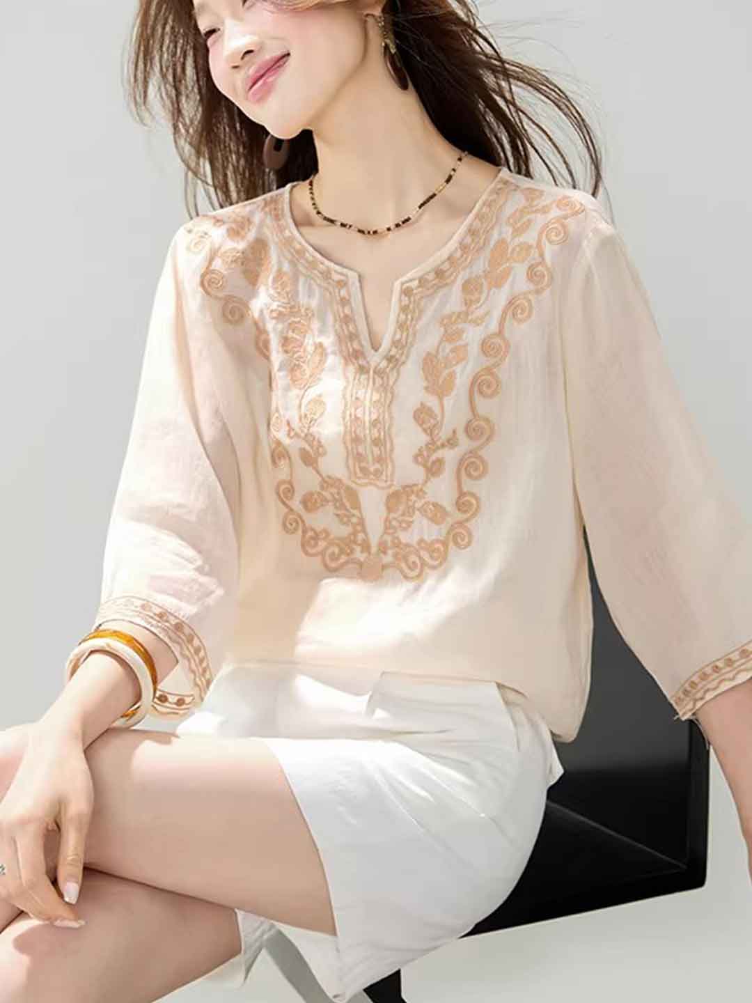 Paige Loose Crew Neck Embroidered Top