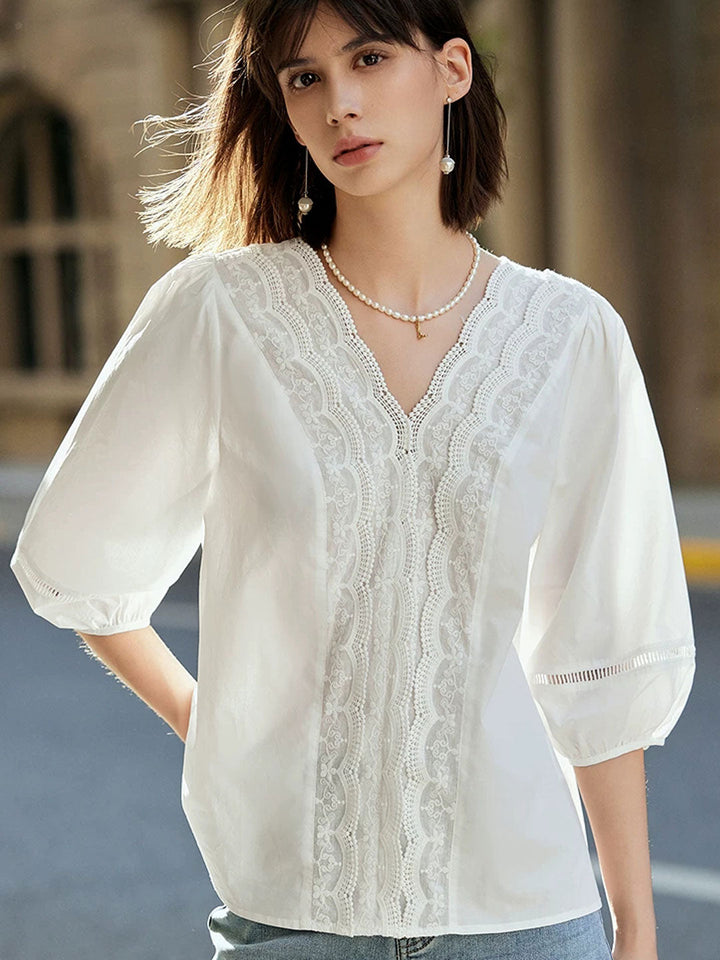 Sofia Vintage V-Neck Lace Patchwork Top