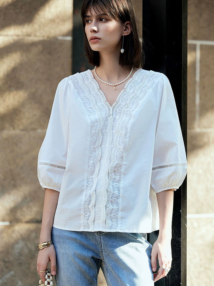 Sofia Vintage V-Neck Lace Patchwork Top