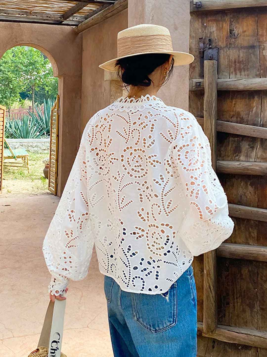 Claire Classic V-neck Embroidered Top