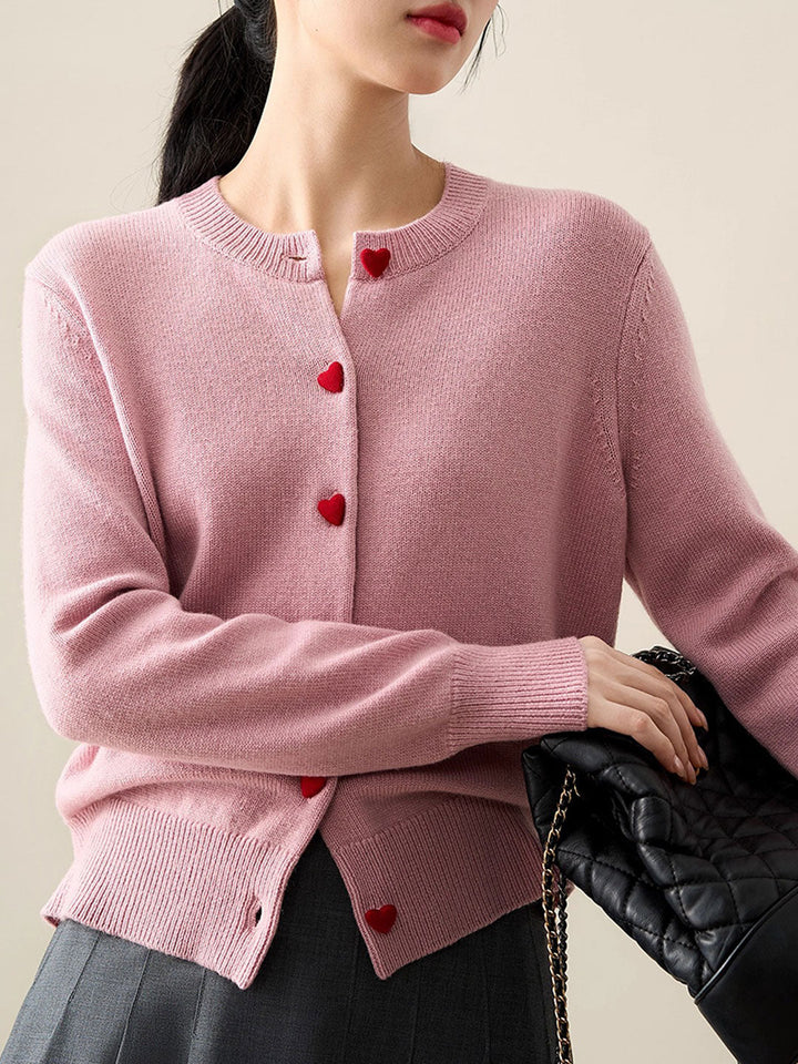 Raya Elegant Crew Neck Heart Button Knitted Cardigan