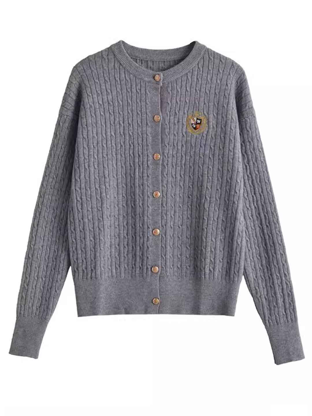 Zoey Loose Crew Neck Embroidered Knitted Cardigan