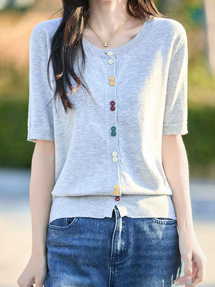 Trinity Loose Crew Neck Solid Color Knitted Cardigan