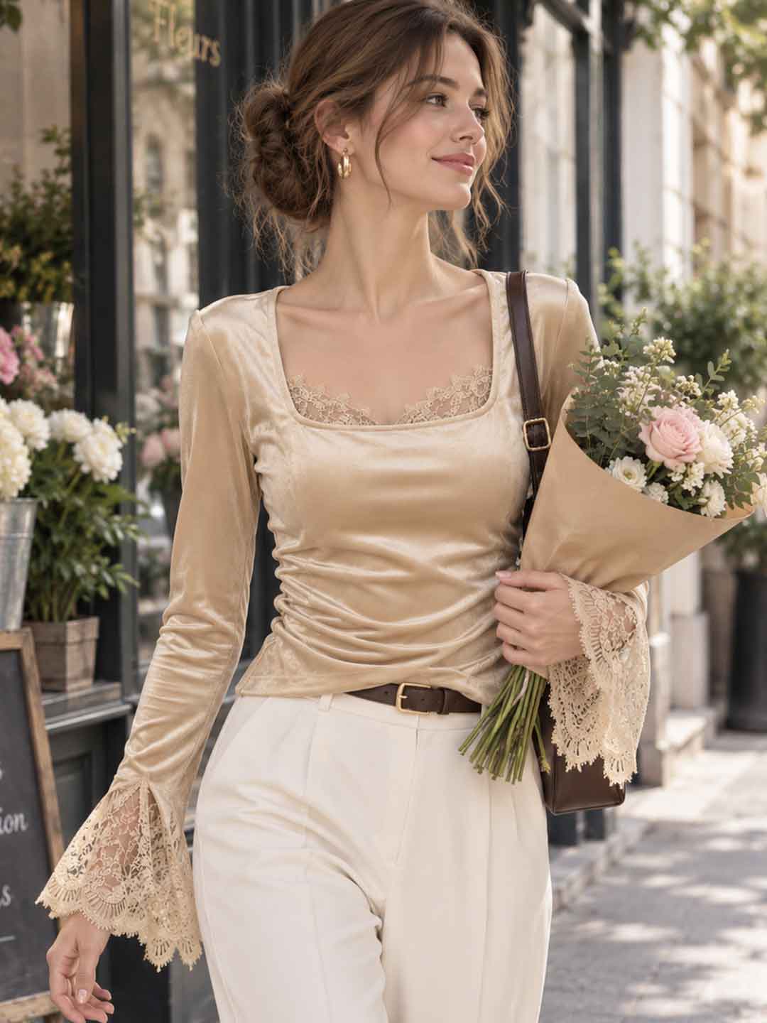 New Paneled Lace Velvet Top