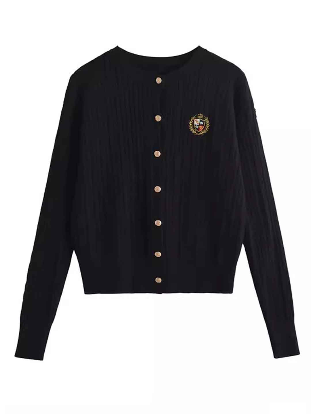 Zoey Loose Crew Neck Embroidered Knitted Cardigan