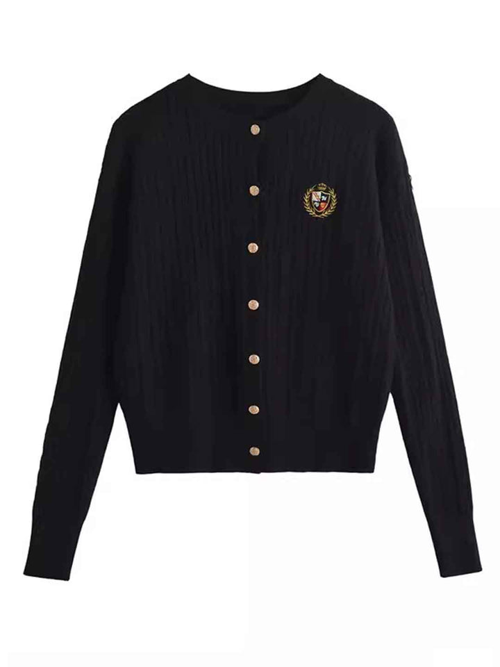 Zoey Loose Crew Neck Embroidered Knitted Cardigan
