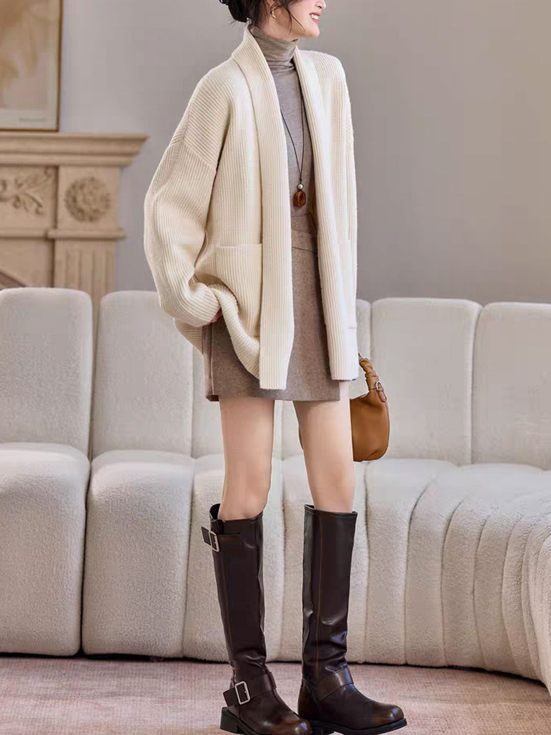 Emily Classic V-Neck Thick Knitted Coat
