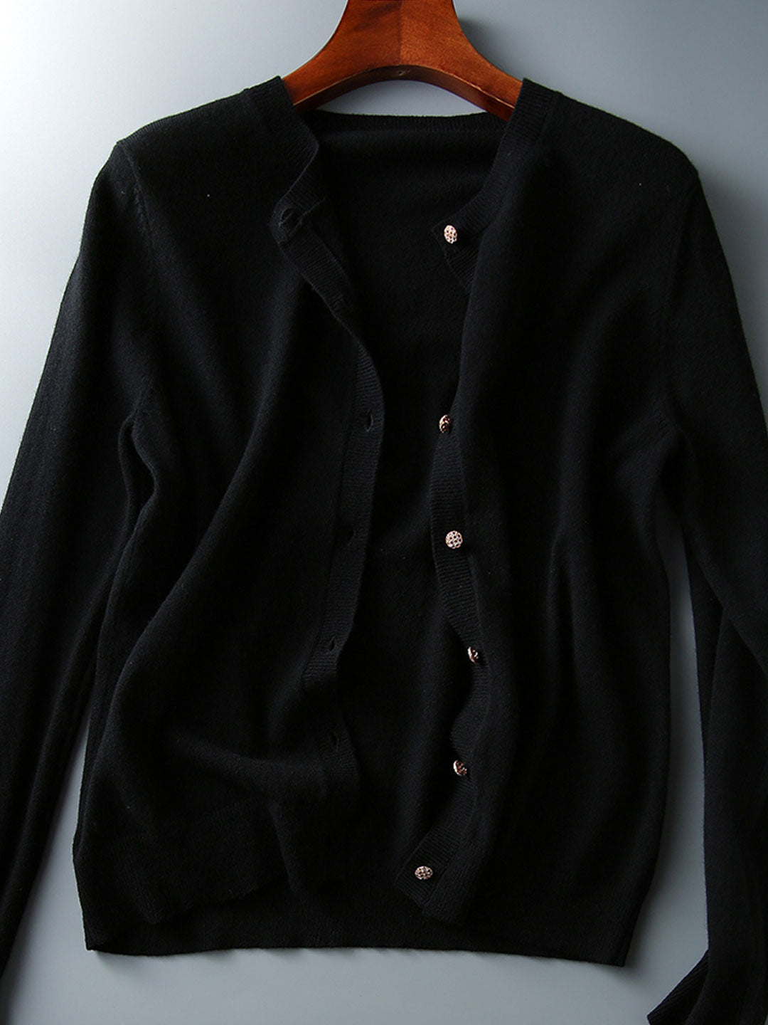 Sophia Classic Crew Neck Solid Color Knitted Cardigan-Royal Blue