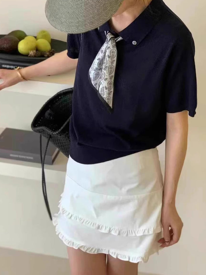 Maria Elegant Polo Collar Knitted Top