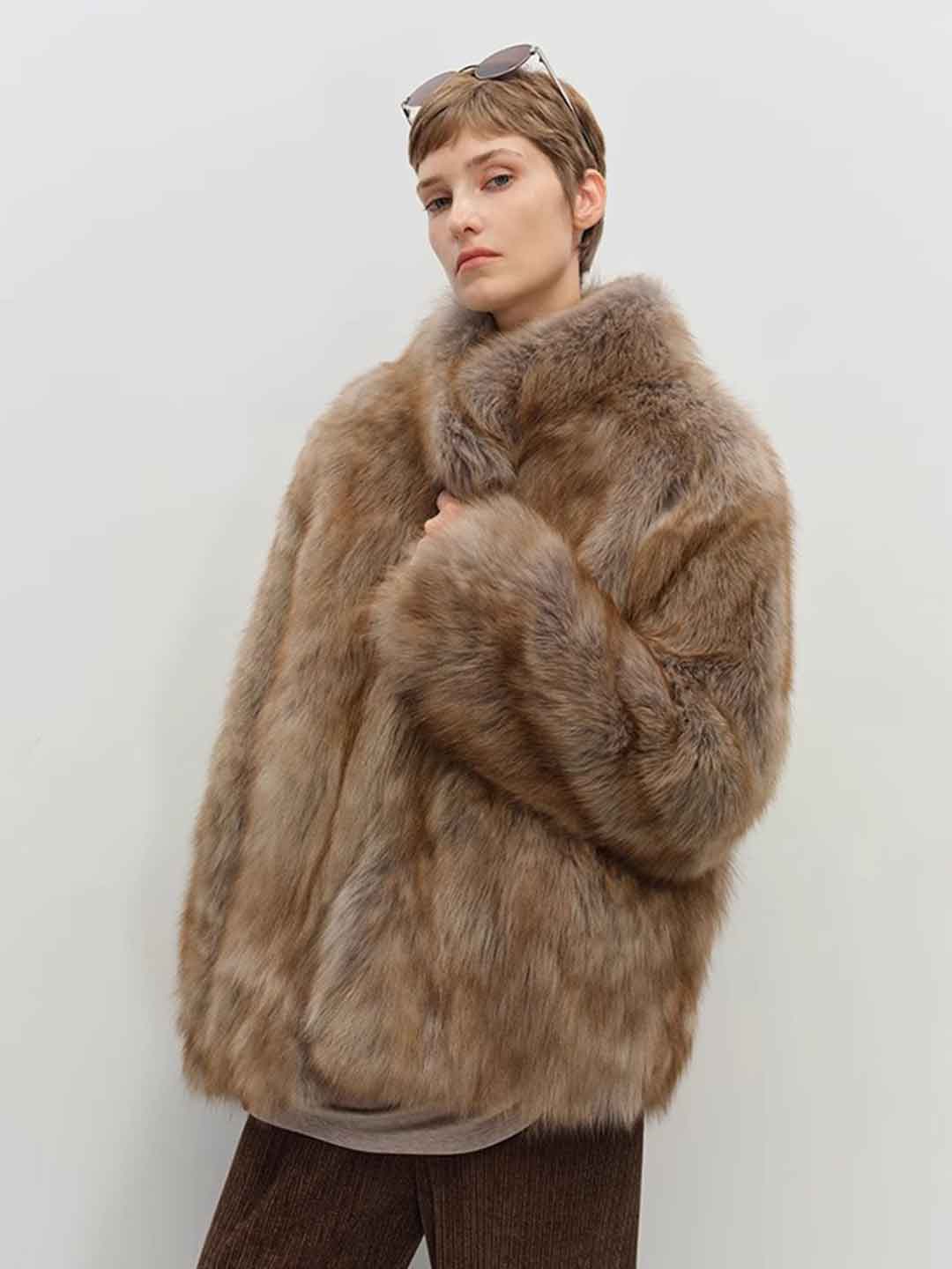 Kayla Classic Stand Collar Eco-Friendly Gradient Fur Outerwear