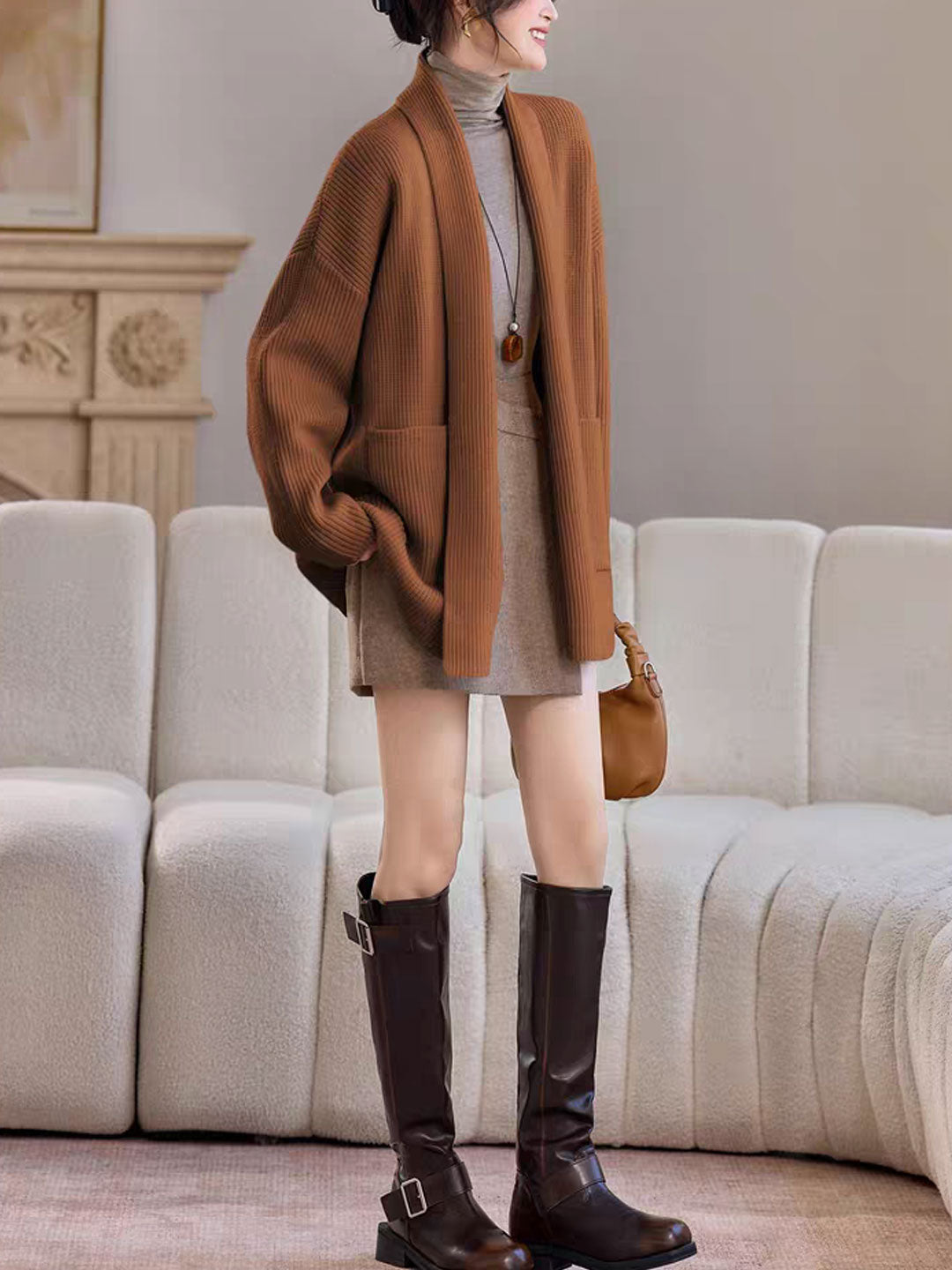 Emily Classic V-Neck Thick Knitted Coat