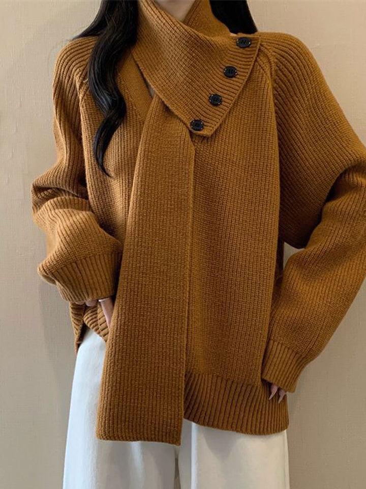 Mia Daily Detachable Scarf Knitted Sweater