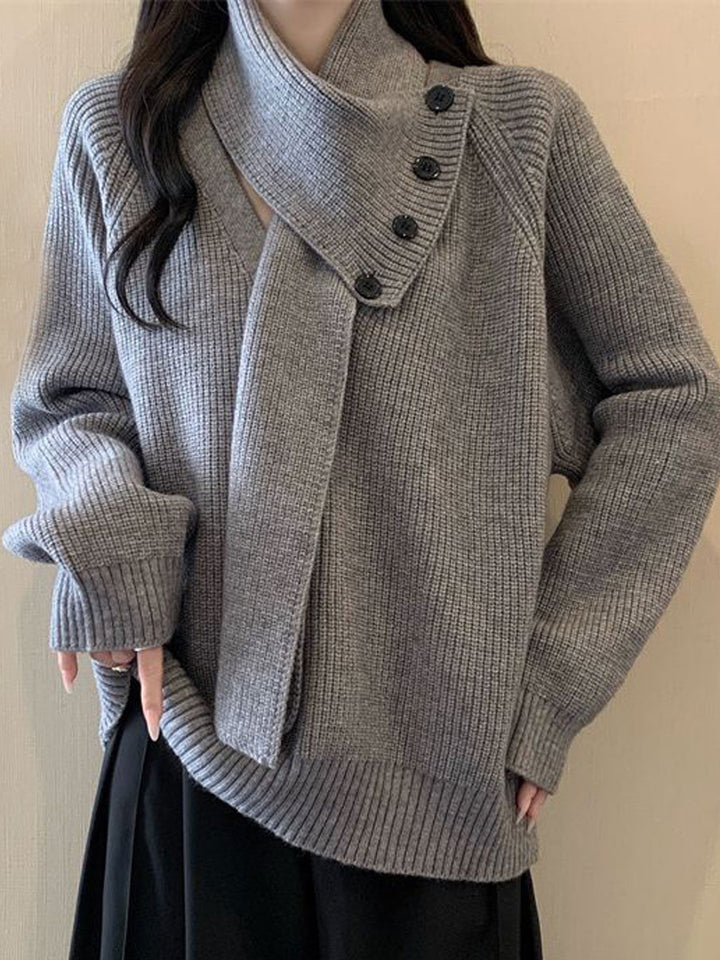 Mia Daily Detachable Scarf Knitted Sweater