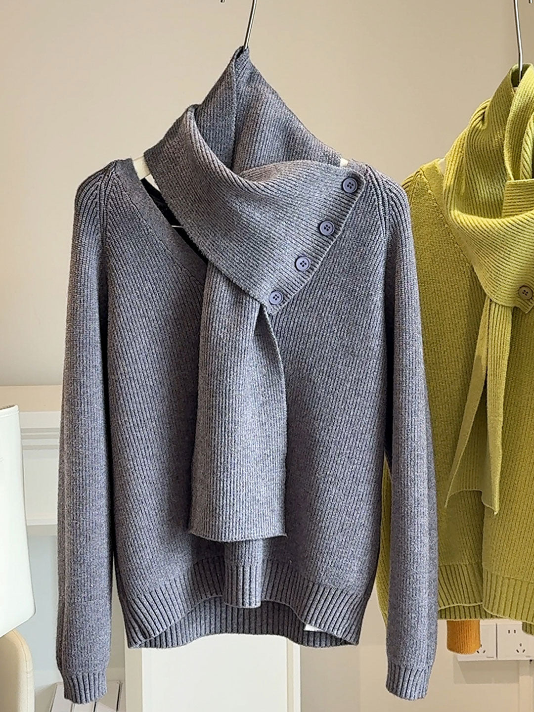 Mia Daily Detachable Scarf Knitted Sweater